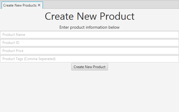 Create New Products view