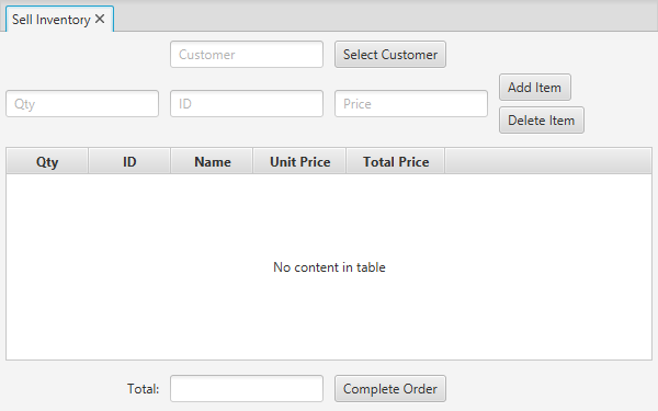 Sell Inventory tab
