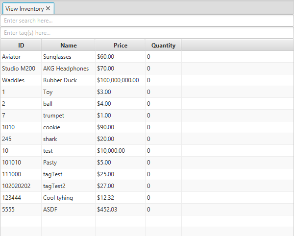 View Inventory tab